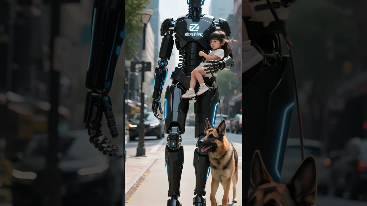 Robô humanoide carrega menina pelas ruas da cidade - O futuro da interação robótica