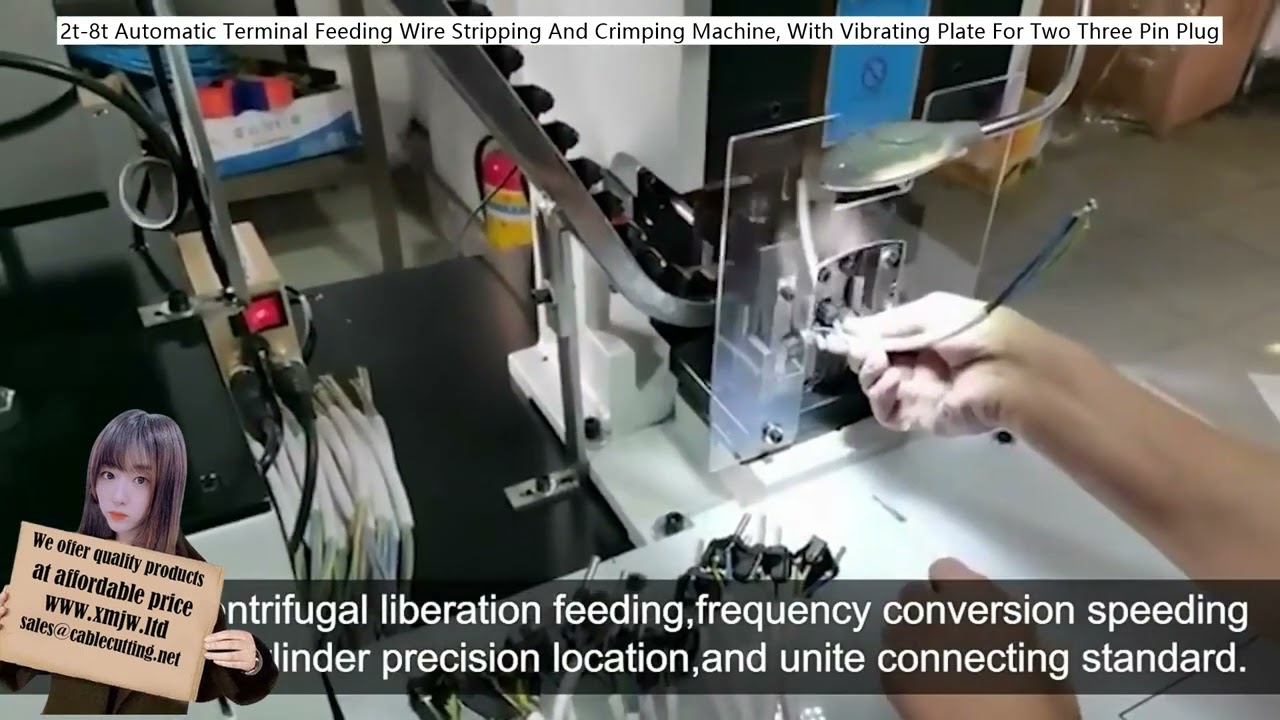 Máquina Automática de Decapagem e Crimpagem de Fios 2T/8T com Alimentação por Prato Vibratório para Dois Terminais